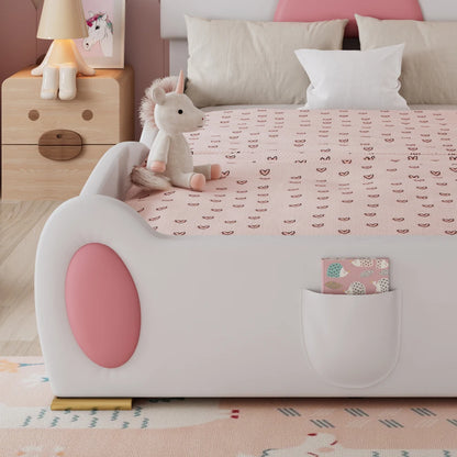 Cartoon süßes rosa Prinzessinnenbett, gepolstertes Bett, 90 x 200 cm, mit Kinderrutsche und zweistufiger Leiter, für Mädchenschlafzimmer