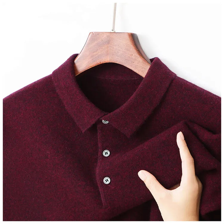 100% Wool. High-quality Men's Warm Sweater, Business Casual Stretchable POLO Shirt, Fall/winter Pullover Knitted Sweater.
