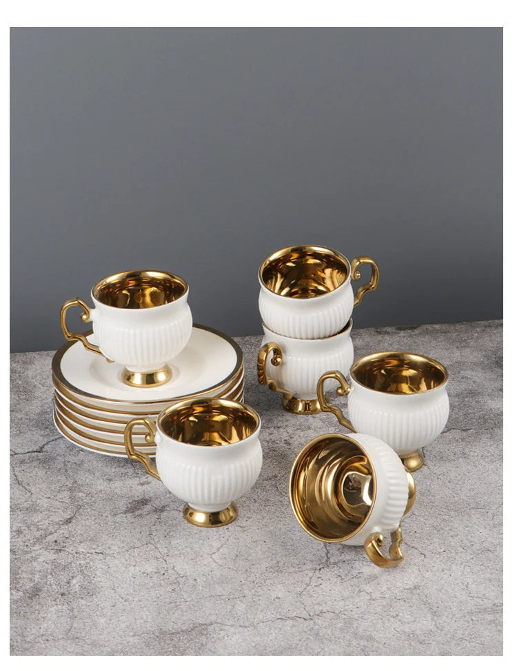 2pcs/set Turkish Coffee Cups Set Of 2 Ceramics Cup Of Coffee Creative Gifts Relief Teacup And Saucer Set Retro 90ml Gobelet.