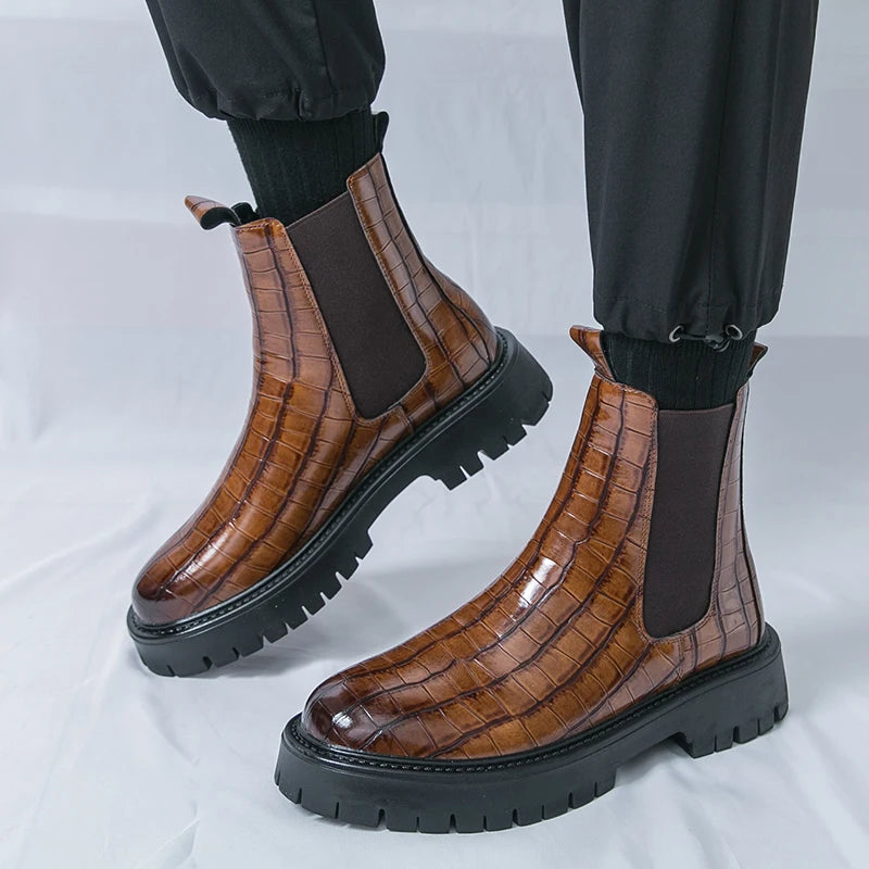 Street Style Pointed Toes Chelsea Boots Stylish Leather Ankle Boots Fashion High Top Shoes Party Business Motorcycle Boots Botas.