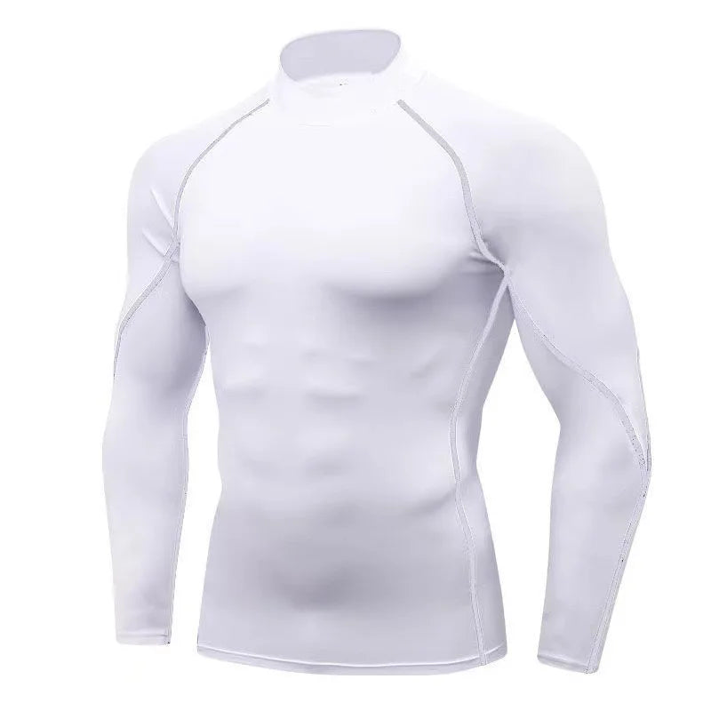 Men's Quick Dry Running T-shirt Workout Compression Shirt Turtleneck Long Sleeve Rash Guard Gym Base Layer Athletic Undershirt.