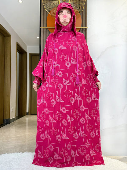 Promotion New Double Hat Women Abaya With Hooded Irregular Pattern Long Abaya Tassel Muslim Saudi Prayer Kaftan Oriental Robes