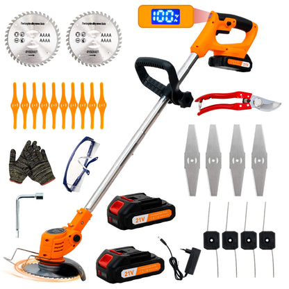 OUTIGO-KF8L schnur loser elektrischer Grass ch neider mit 2 Batterien und 4 Arten von Klingen, zum Mähen von Rasenflächen und Sträuchern im Freien