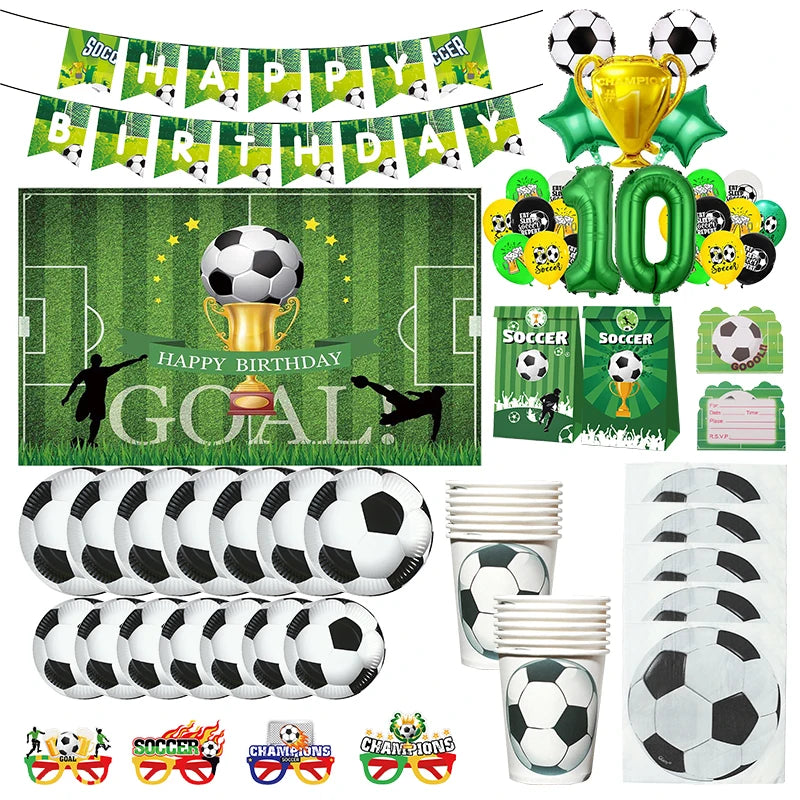 Fußball Fußball Geburtstag Dekorationen Aluminium Film Ballon Geschirr Teller Tasse Servietten Tischdecke Baby Dusche Party Supplies.