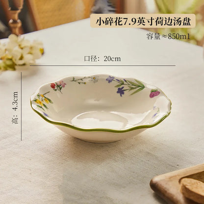 1PC Chinese-style Ceramic Plates New Flower-patterned Dinner Plates Ceramic Fruit Salad Plates Exquisite Kitchen Accessories