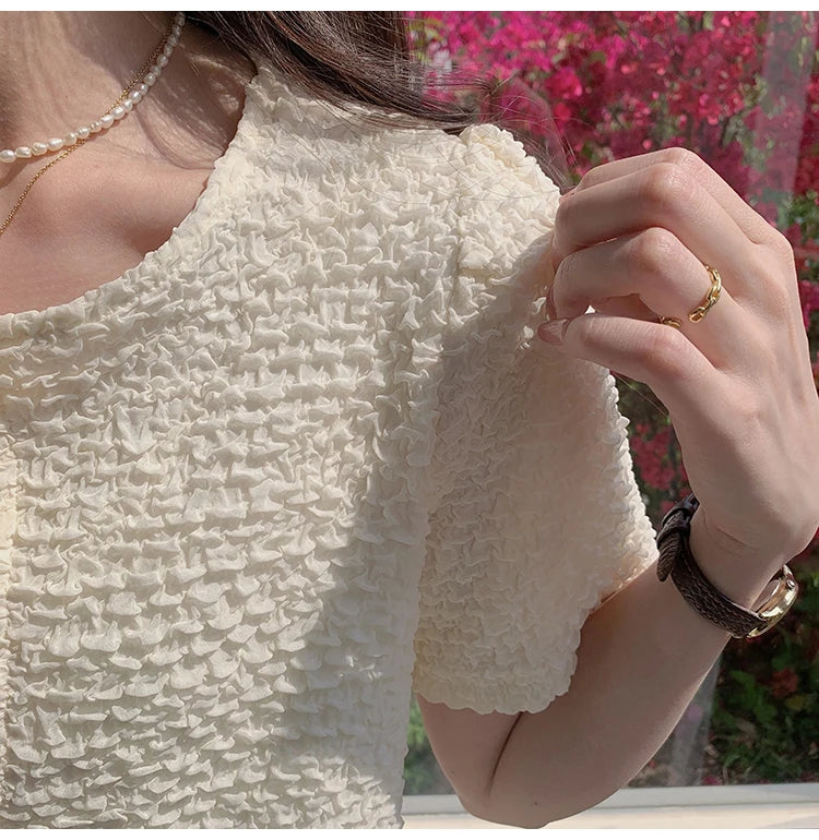 New Summer Short Sleeve O-Neck Women Shirt Sweet White Shirt Blouse Women Tops 2025 Blouses Shirts Blusas Para Mujer Blusa XL183.