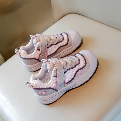 New Girls Sneakers Breathable Mesh Cute Design Outdoor School Kids Sports Shoe Lightweight Comfortable Children Fashion Footwear.