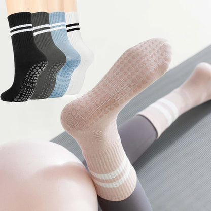4 Pairs Yoga Socks for Women Professional Non-slip Silicone Mid-tube Pilates Socks Indoor Fitness Gym Dance Sports Floor Socks.