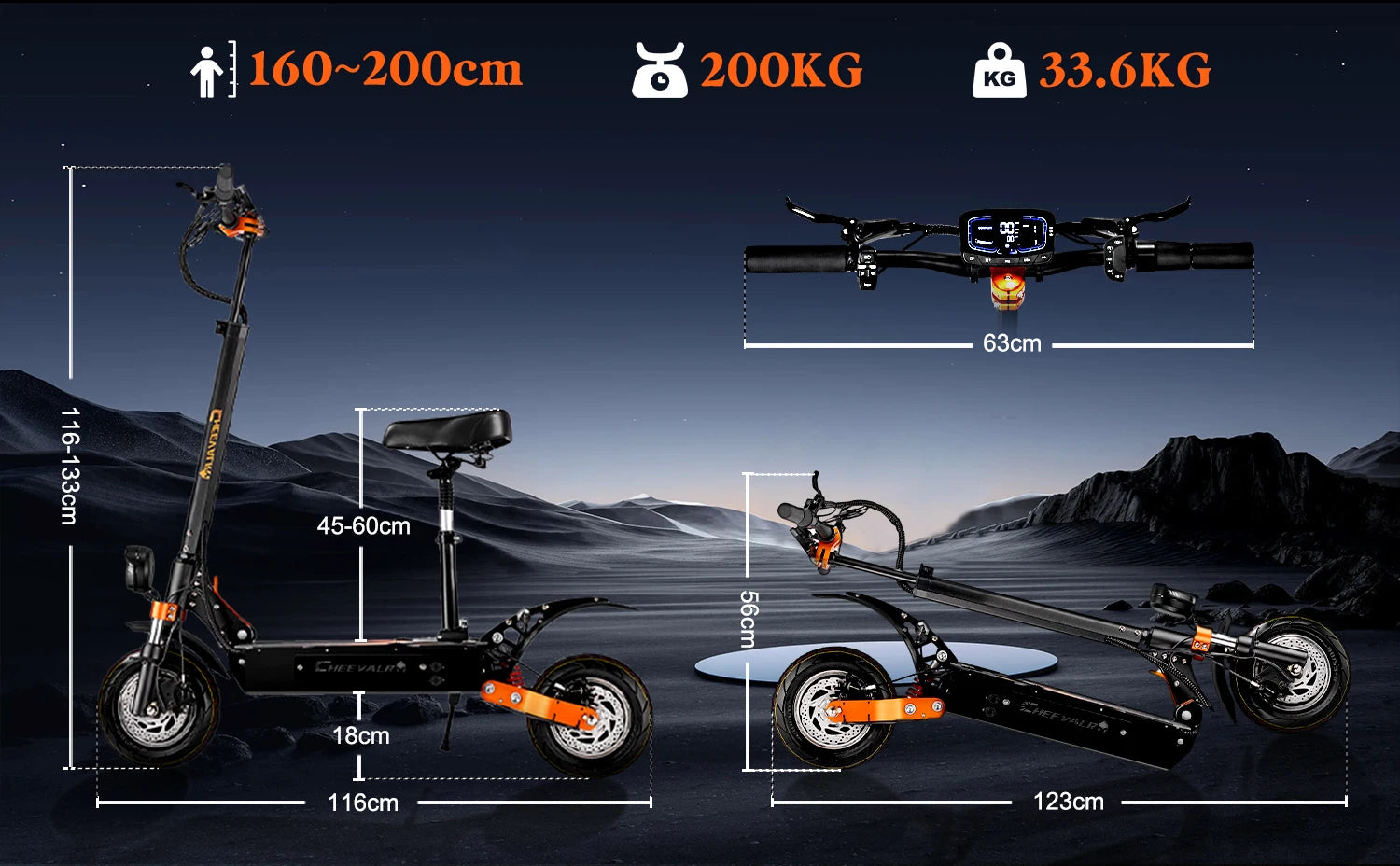 Cheevalry S10 Electric Scooter 2*1600W Motor 52V 33AH Battery Electric Scooter 10 Inch Tires City Commuter Electric Scooter.