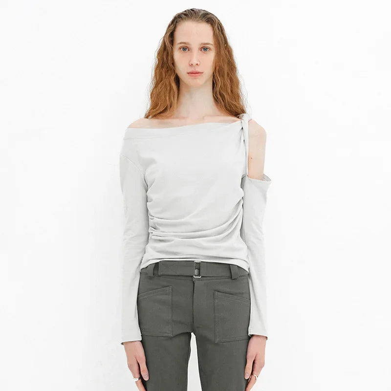 PixieKiki Twisted Hollow Out Off Shoulder Long Sleeve Tops 2000s Clothes Y2k Asymmetrical T Shirts for Woman P85-BE15