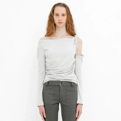 PixieKiki Twisted Hollow Out Off Shoulder Long Sleeve Tops 2000s Clothes Y2k Asymmetrical T Shirts for Woman P85-BE15