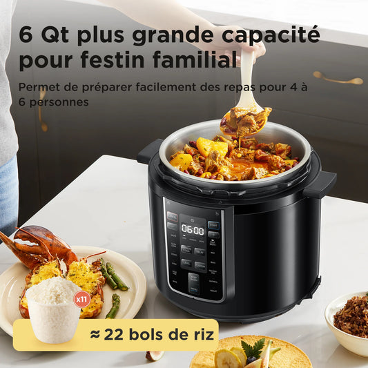 Midea Quick Electric pressure cooker 9-in-1 12 Predefined Programs Instant Stainless Steel Multicooker, Anti-stick Pot, 6L, Black.