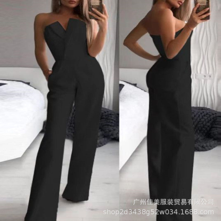 Summer Long Rompers Women Jumpsuit Elegant Strapless Summer Sleeveless Wide Leg Club Party Outfits Work 2024 White Overalls.