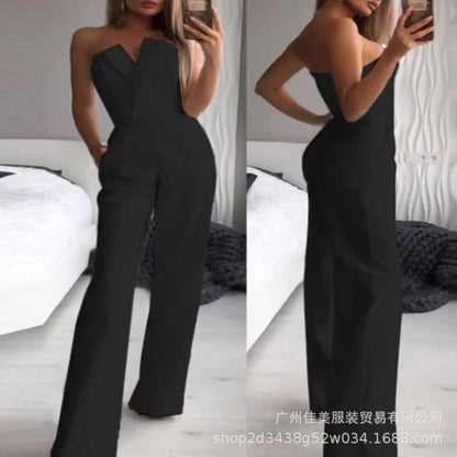 Summer Long Rompers Women Jumpsuit Elegant Strapless Summer Sleeveless Wide Leg Club Party Outfits Work 2024 White Overalls.