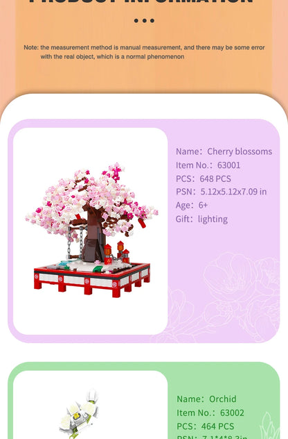 Small Bricks Flower Tree Building Block Kit DIY Home decoration Potted Plant Flower Botanical Construction Toy Girl Gift.