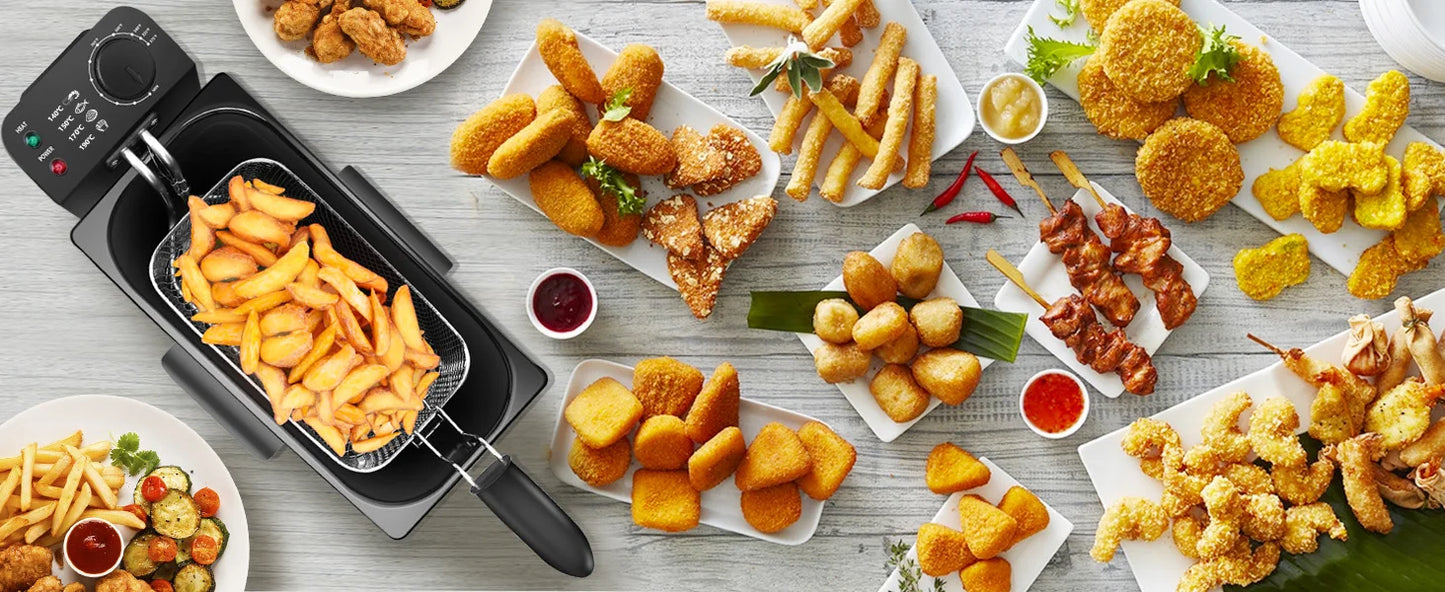 Aigostar Fritteuse 3L， 2200 W， Transparenter Deckel， Herausnehmbare Innenpfanne， Einstellbarer Thermostat， Wedelstahl， BPA-frei