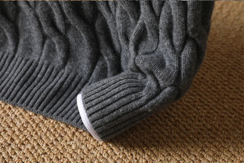 Autumn Winter Thickened Cashmere Sweater 100% Merino Wool Men's Top O-Neck Twisted Pullover Knitted Loose Long Sleeve Sweater.