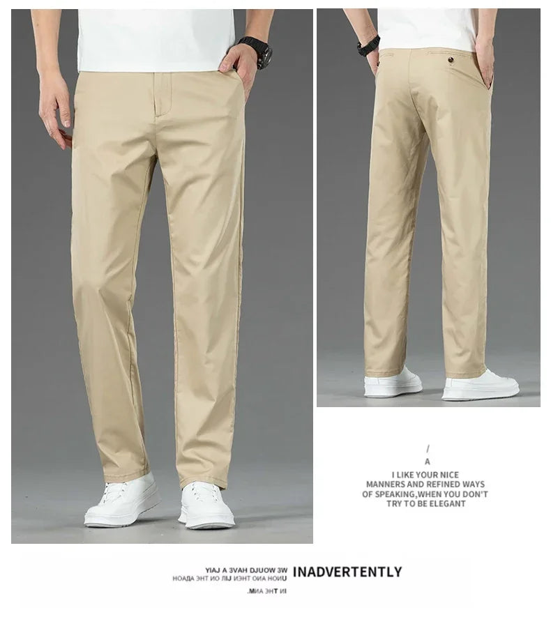 Thin Men Bamboo Summer Pants Casual High Quality Business Classic Fashion Stretch Slim Formal Straight Trousers Black Gray Khaki