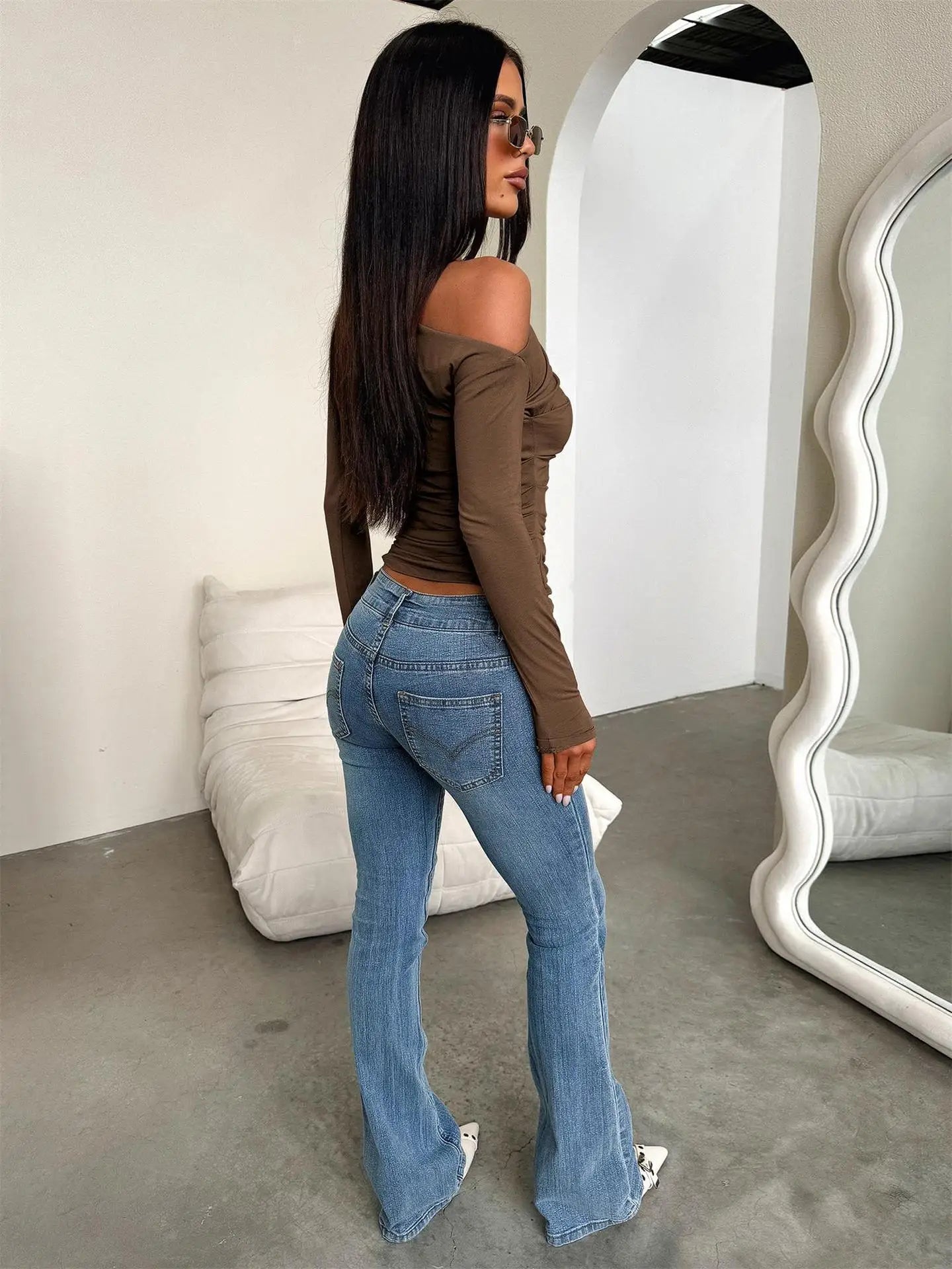 2025 New Spring Women's Casual Long Sleeve Boat Neck Off Shoulder Slim Fit Crop Top Going Out Blouses Y2K Tight Shirts Autumn.