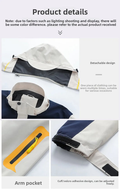 Men's Single-layer Hiking Jacket Patchwork Hooded Hiking Coat Men Color Block Windbreaker Jackets Outdoor Mountaineering Coats