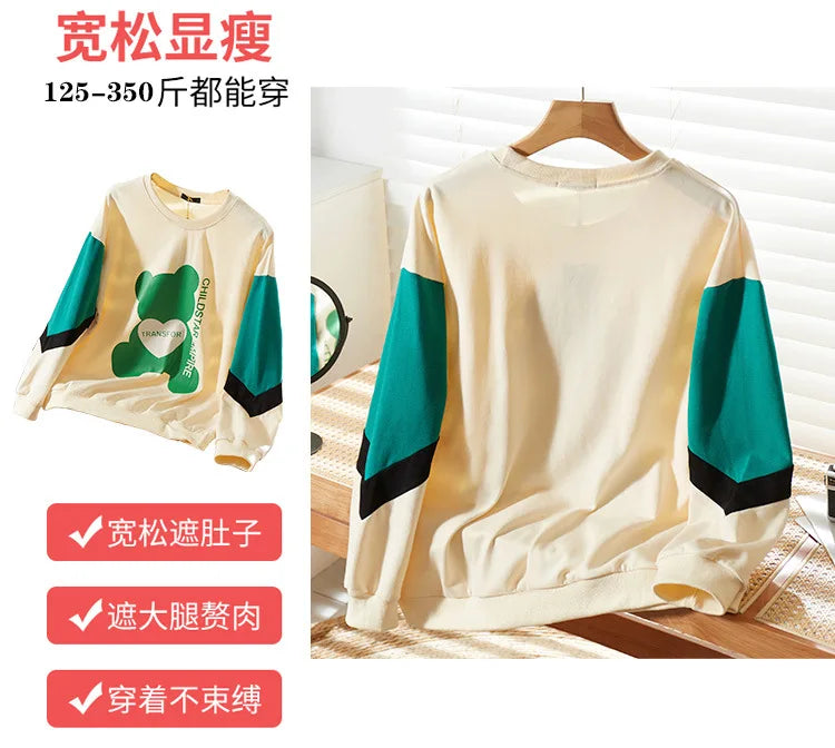 150Kg Plus Größe frauen Fehlschlag 157 Frühling Lose Langarm Rundhals Gedruckt Casual Sweatshirt 6XL 7XL 8XL 9XL 10XL 3-Farben.