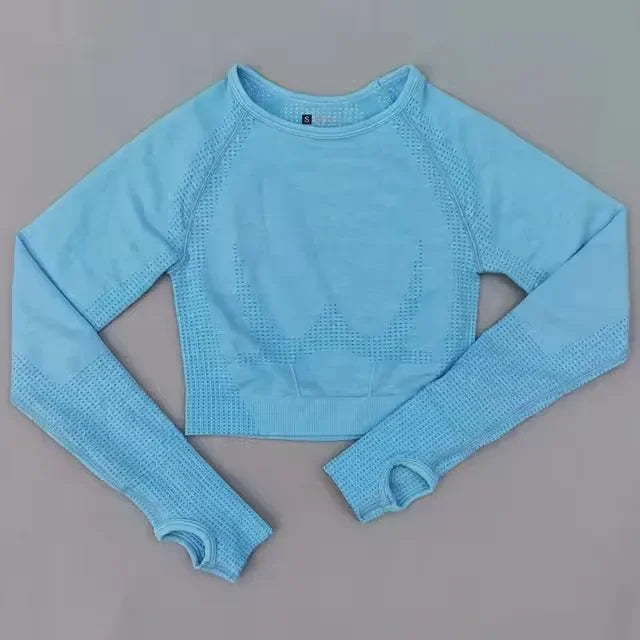 Seamless Yoga Shirt Women Fitness Long Sleeve Crop Top Workout Tops Gym Clothes Sportswear Running T-shirts.