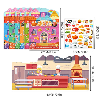 Kids' Reusable Castle Jelly Sticker Book Multi-Theme DIY Creative Jelly Stickers Portable Quiet Busy Book Montessori Sticker Toy.