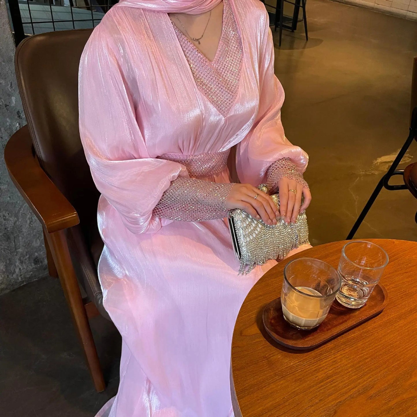 Party Dresses 3 Piece Set for Women Muslim Abaya with Scarf Long Cardigan Robe Vestidos Sashes Dubai Abayas Eid Ramadan Jalabiya.