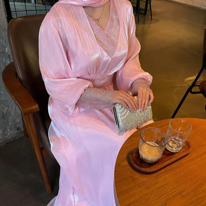 Party Dresses 3 Piece Set for Women Muslim Abaya with Scarf Long Cardigan Robe Vestidos Sashes Dubai Abayas Eid Ramadan Jalabiya.