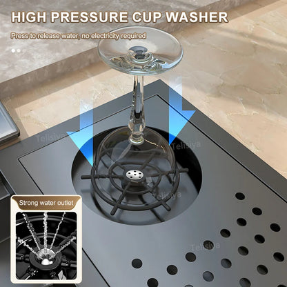 Hidden Cup Washer Bar Tank Stainless Steel Kitchen Sink Multifunctional Wash Basin Mini Small Single Slot With Cover Plate