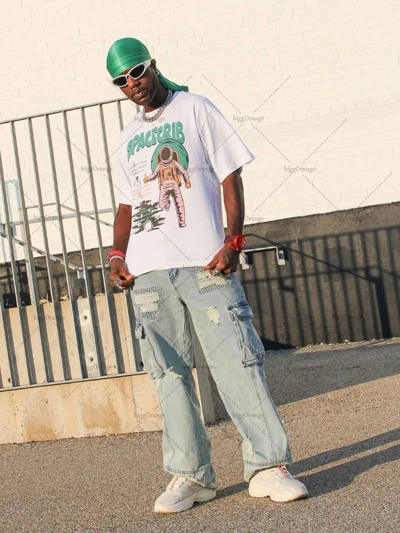 Y2K Harajuku American Cartoon T-shirt High Street Retro Loose Fashion Clothing Women Casual Hip-hop Oversized Short-sleeved Men.