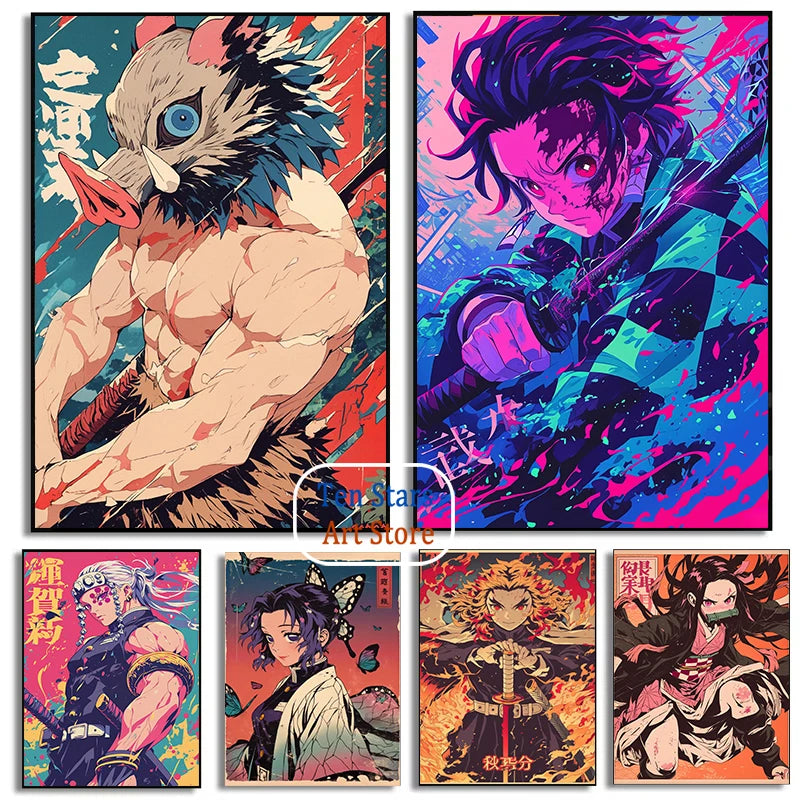 Tanjiro Kamado Nezuko Kamado Inosuke Shinobu Kocho Demon Slayer Poster Canvas Painting Wall Pictures Home Room Decor Anime Gifts.
