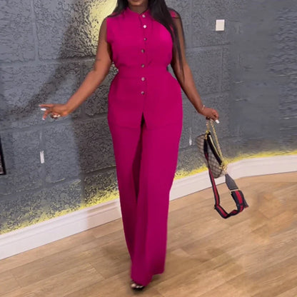 Women Wide Leg Pant Sets Two Piece Set Black Shirt Top & Cuffed Pants Set Suit Loose O Neck High Waist Elegant Trousers Suits.