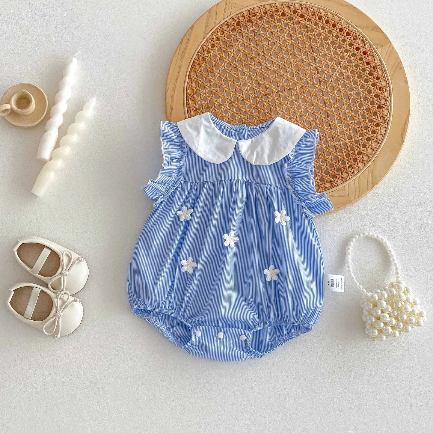 Babykleidung 2025, Sommer-Baby-Body für Mädchen, Baumwolle, ärmellos, für Kleinkinder, blau, weiß, gestreift, Einteiler, süßes Kleinkind-Einteiler.