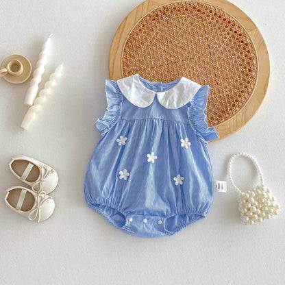 Babykleidung 2025, Sommer-Baby-Body für Mädchen, Baumwolle, ärmellos, für Kleinkinder, blau, weiß, gestreift, Einteiler, süßes Kleinkind-Einteiler.