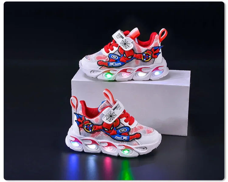 Disney Fashion Spiderman Baby Boys Sneakers Spring/autumn Children's Shoes Lighted Sneaker Trendy Kids Boy Sports Casual Shoes.