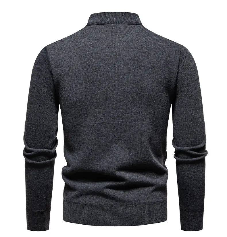 Autumn Winter Men's Half Zipper Knitted Pullovers Solid Slin Fit Casual Sweater Male Fleece Warm Stand Collar Pullover Sweaters
