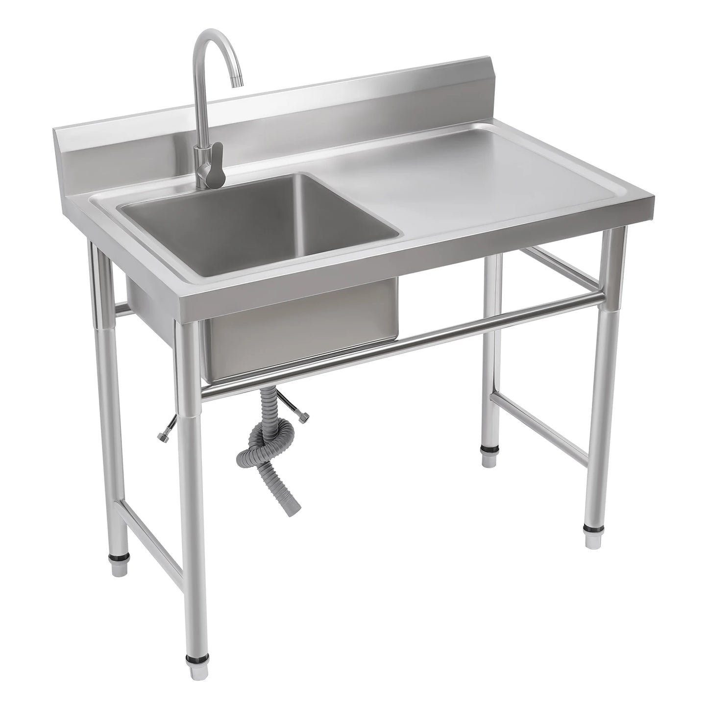 Küchenspüle mit 201 Stauraum, Edelstahlspüle mit Waschbecken, 100 x 60 x 93 cm, freistehendes kommerzielles Küchenspüle aus Edelstahl