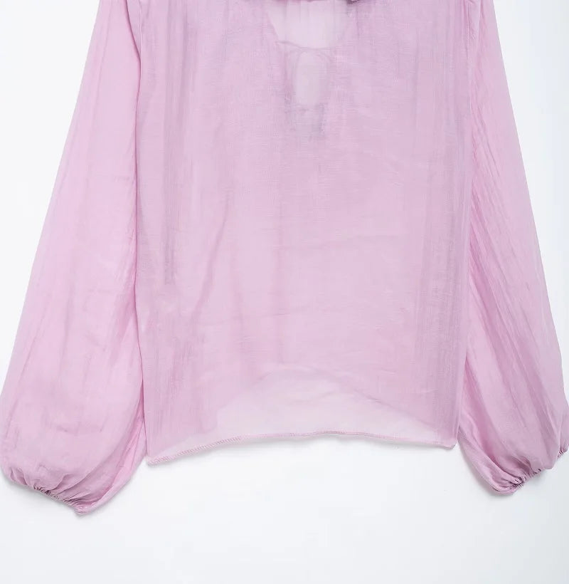 MUJER 2025 Ruffle Blouses for Women Semi Sheer Casual Blouse Woman Pleated Summer Shirts and Blouses Women Long Sleeve Women Top.