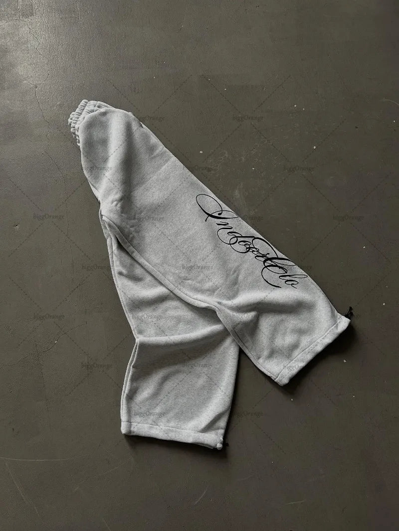 High Street Fashion Loose Street Casual Trousers Men Y2k Gothic Punk Anime Letter Print Stitching Wide Leg Pants  Women.