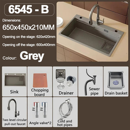 Thickening 304 stainless steel nano-coated Kitchen Sink Large-Capacity Single Sink Wear-Resistant Grey tank