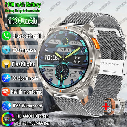2025 New Military T-Rex 3 Smart Watch Men 1100mAh Battery AMOLED  IP68 Waterproof Outdoor Compass Bluetooth CallSport Smartwatch