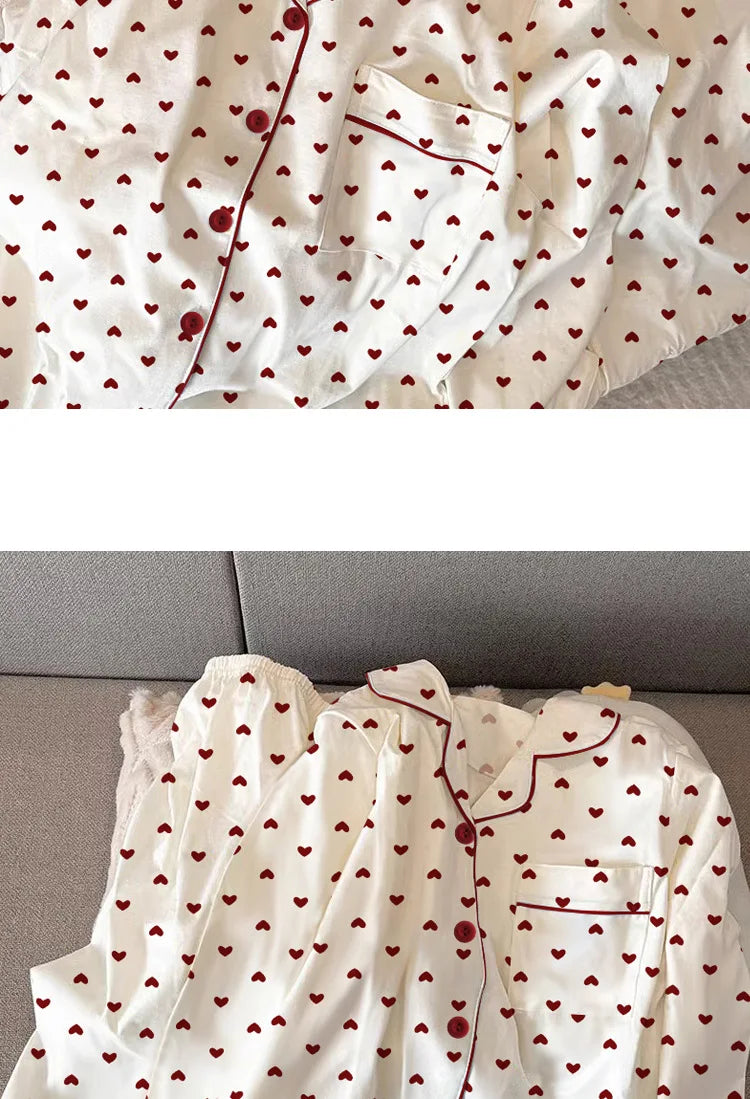 Neue Frühling und Herbst Damen Ins Stil Pyjamas Homewear Set Mädchen Gedruckt Liebe Lange Ärmeln Unterwäsche Pyjamas Homewear Set.