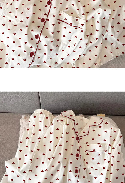 Neue Frühling und Herbst Damen Ins Stil Pyjamas Homewear Set Mädchen Gedruckt Liebe Lange Ärmeln Unterwäsche Pyjamas Homewear Set.