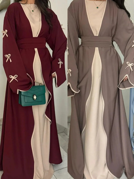 Eid Bow Abaya Women Cardigan Dress Muslim Party Caftan Robe Jalabiya Morocco Dubai Kaftan Islam Vestidos Largos Ramadan 2025.