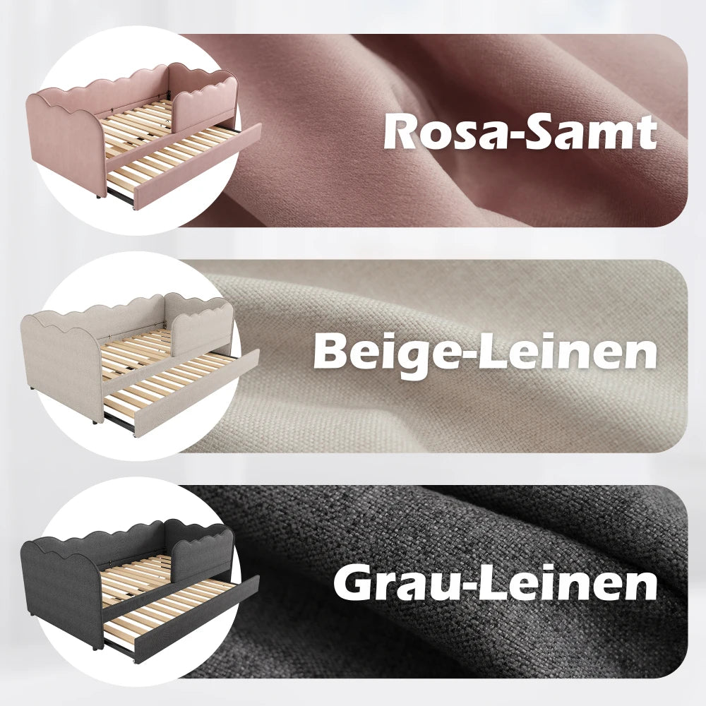 Gepolstertes Tagesbett 90x190cm, Tagesbett Schlafsofa mit ausziehbarem Bett 90x190cm, Kinderbett mit Gitter ohne Matratze