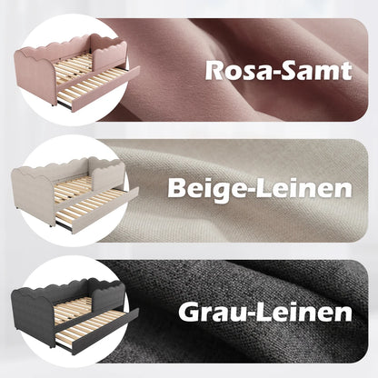 Gepolstertes Tagesbett 90x190cm, Tagesbett Schlafsofa mit ausziehbarem Bett 90x190cm, Kinderbett mit Gitter ohne Matratze