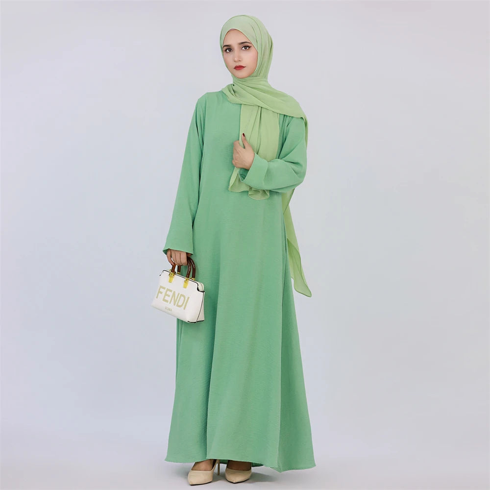 Ramadan Eid Solid Linen Dubai Abaya Turkey Islam Muslim Modest Dress Kaftan Prayer Clothes For Women Kebaya Robe Femme Musulmane