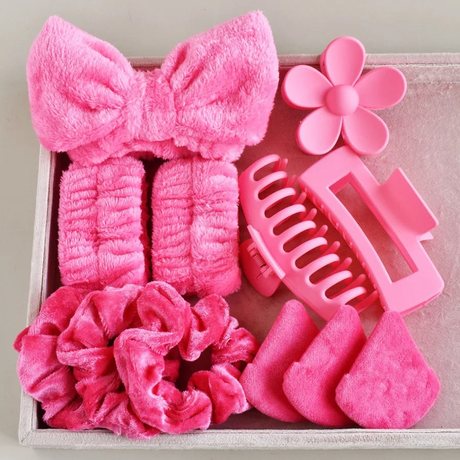 12pcs/set Bow Wash Set for Women Make Up Wash Headband Hair Claws Headwear Hairband Hair Accessories Set.
