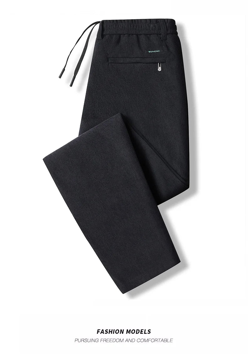 Elastic Waist Casual Pants Men Joggers Loose Fit Straight Pants Spring Autumn Male Trousers Large Size Black Grey.